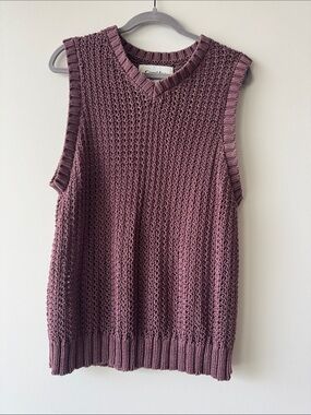 Sleeveless V-Neck Knit Sweater Vest in Mauve